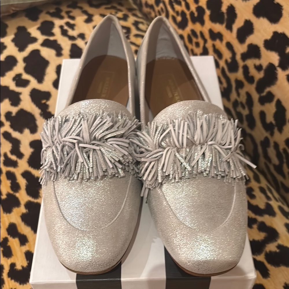 Aquazurra wild loafer flat Silver Fringe Loafers fits 9.5